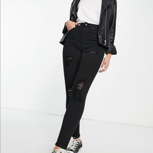 Topshop Black High Waisted Super Ripped Moto Skinny Jeans